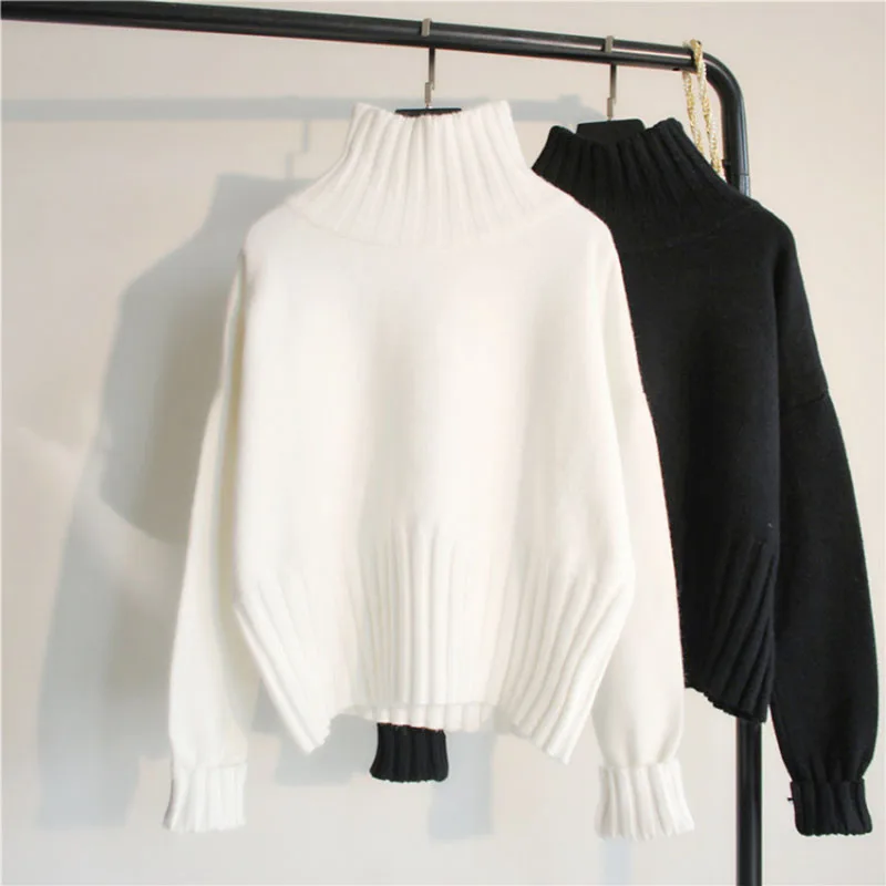 

High collar sweater Pullover high elasticity knitted rib slimming Pullover basic sweater in autumn and winter2019