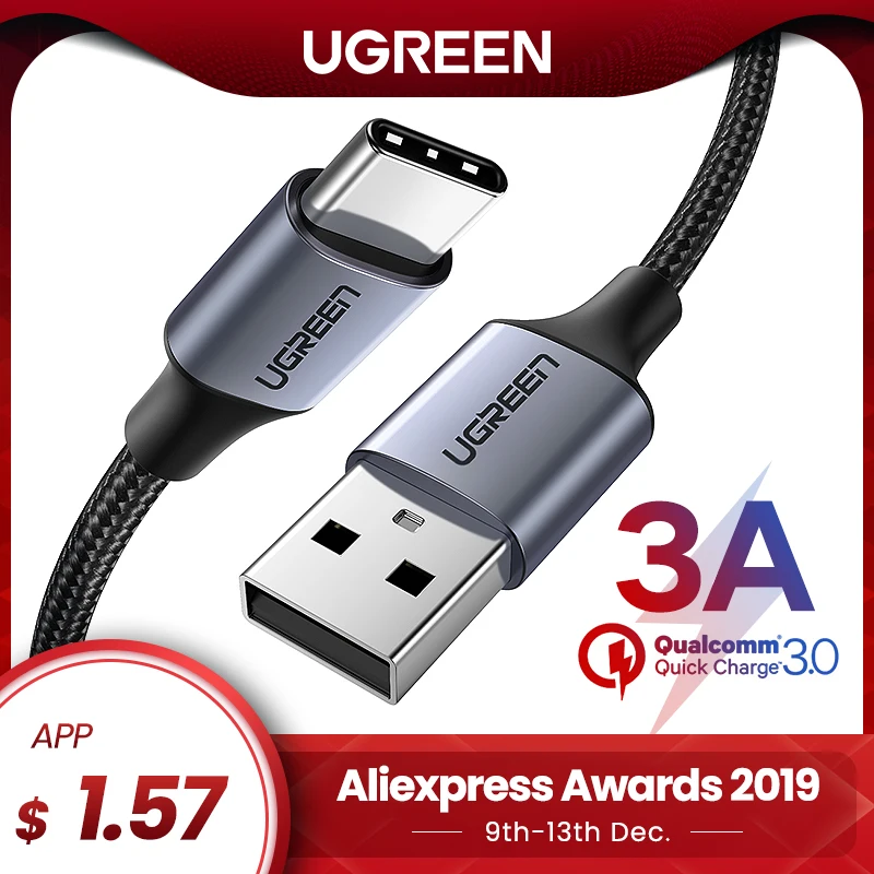 Ugreen USB Type C Cable for Samsung S9 S8 Fast Charge Type-C Mobile Phone Charging Wire USB C Cable for Xiaomi mi9 Redmi note 7