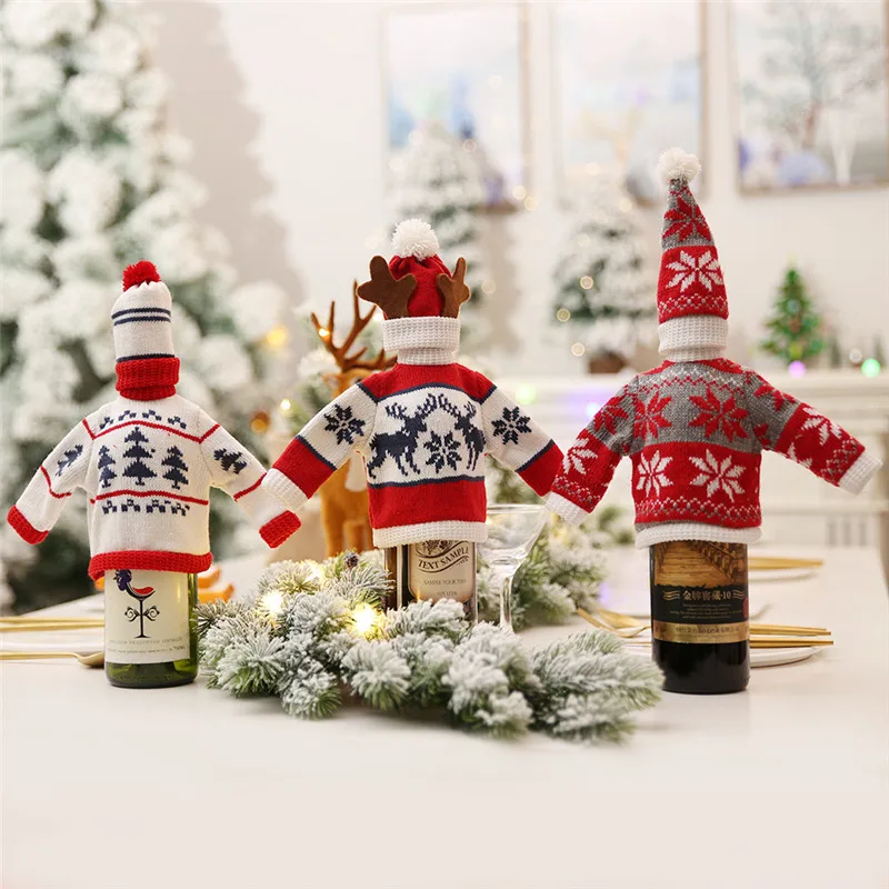 

New Year 2020 Christmas Wine Bottle Cover Snowflake Snowman Xmas Christmas Decorations for Home Natal Dinner Decor Noel Gift