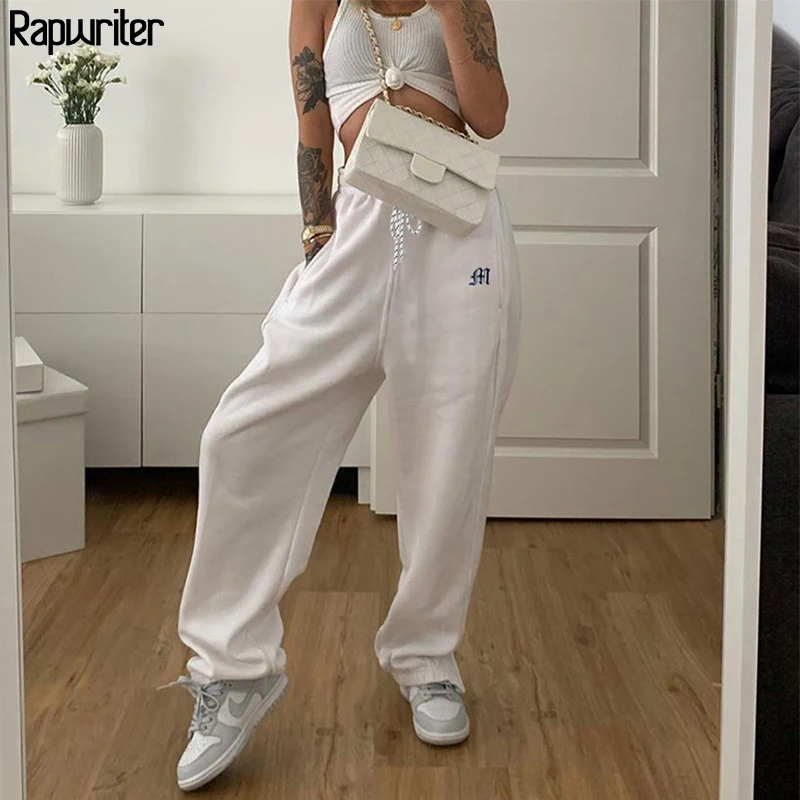 Streetwear Drawstring Embroidery Side Zipper White Sweatpants Joggers Women 2020 Harajuku Wide Trousers Hip Hop y2k Pants Capris Streetwear Drawstring Embroidery Side Zipper White Sweatpants Joggers Women 2020 Harajuku Wide Trousers Hip Hop y2k Pants Capris