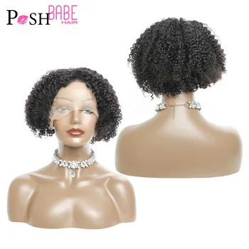 

Cheap Short Bob Kinky Curly Wigs Human Hair Brazilian Remy Short Curly Wigs Natural Colored Pre Plucked Full Wigs with Baby Hair