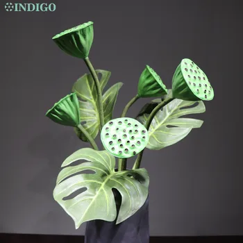 

INDIGO - PU Lotus Seedpod Monstera Leaves Tropical Philo Leaf DIY Flower Arrangment Artificial Branches Summer Shop Display
