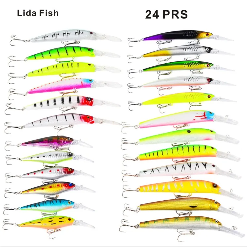 Lida Fish бренд 24 Классическая приманка набор пластиковые поддельные приманки жесткая приманка смешанные искусственные Реалистичные 3D глаза тараканов кальмар Пасс