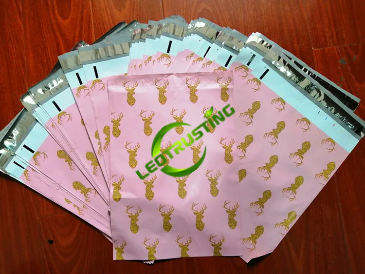 Leoturning 100 шт 26x33+ 4 см Золотой X-mas лося пластиковый конверт самоклеящаяся Курьерская сумка поли Mailer подарки упаковка сумка