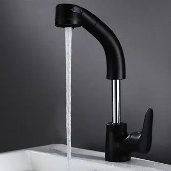 

Kitchen Bathroom Pull Down Faucet Hot Cold Sink Rotatable Faucet - Black