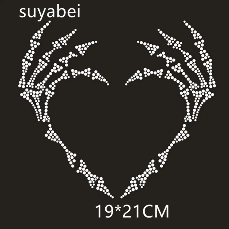 

100pc/lot Heart skull hand hot fix motif iron on crystal transfers design hot fix rhinestone designs iron on transfer patches