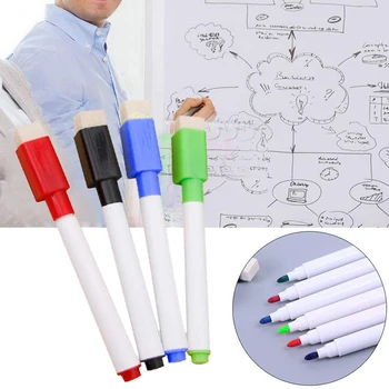 

4pcs Erasable Whiteboard Marker Pens White Board Pen Dry Wipe Marking Magnet Built In Eraser Office School Supplies Whiteboard