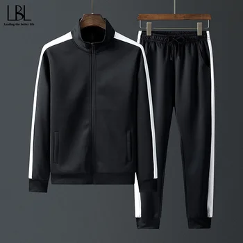 

Sportswear Men Set Autumn Spring Casual Men's Tracksuit Sets Patchwork Zipper Jacket + Pants 2 Piece Set Male Outwear Plus Size