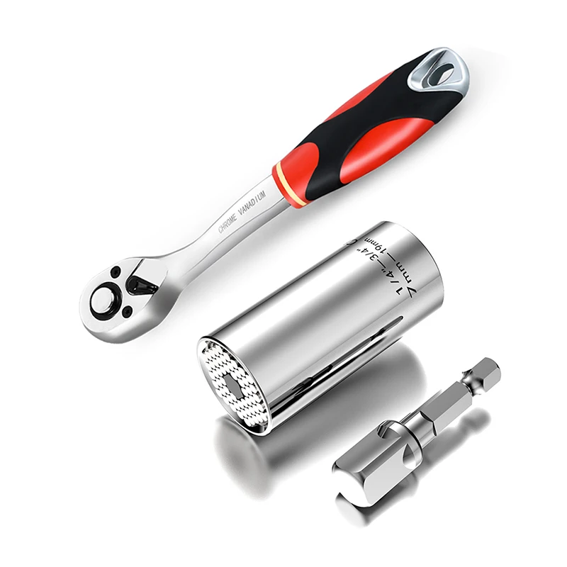 2Pcs//Set 7-19mm Steel Universal Mechanics Socket Wrench Spanners Drill Adapter N