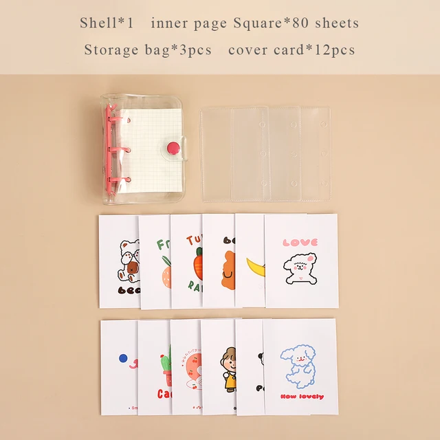 Cute Transparent Mini Loose-leaf Notebook Creative Portable Pocket Hand Book 3 Ring Binder Kawaii School Supplies Stationery Red