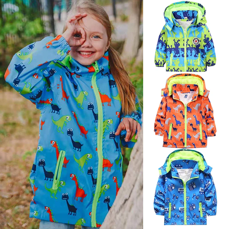 

kids autumn jacket toddler Boys Spring Dinosaur Print Children Trench baby jacket Outwear Girls Coat hoodie Windbreaker