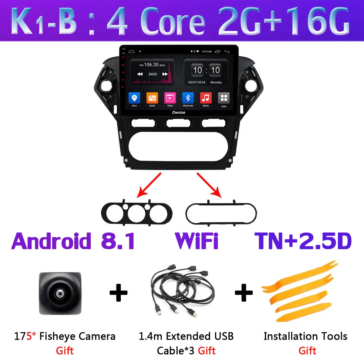 360 ° 4 × камера 4G Android 9,0 8Core 4G+ 64G gps радио CarPlay DSP Автомобильный мультимедийный стерео плеер для Ford Mondeo 2011 2012 MT AT - Цвет: K1-B