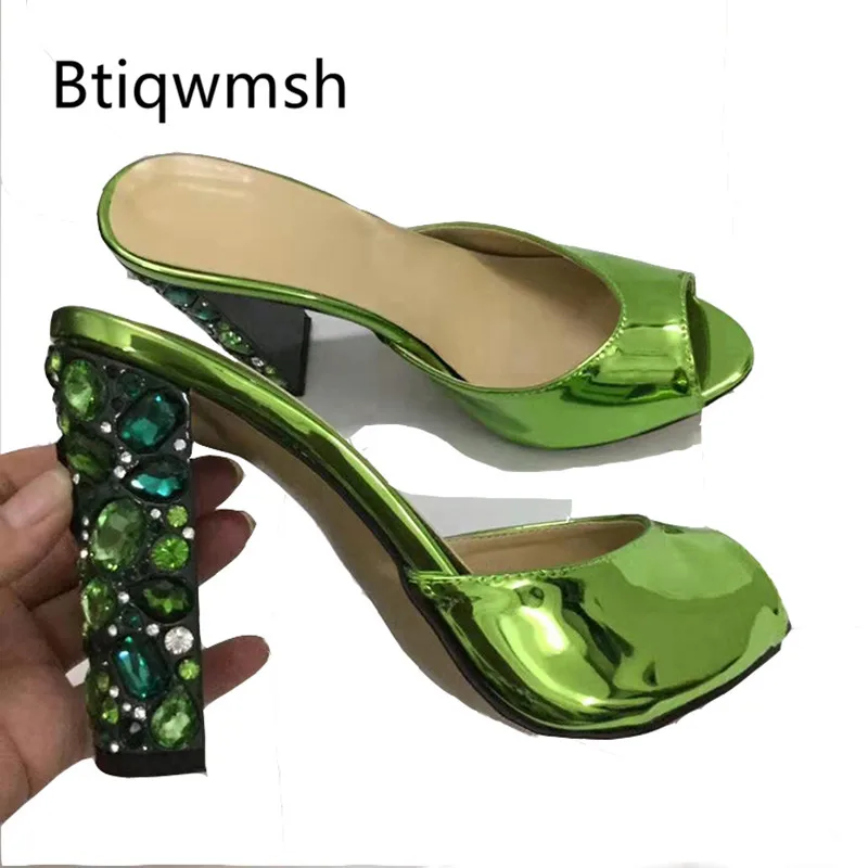 

2019 Green Rhinestone Sandals Women Peep Toe Gold Diamond Butterfly Knot Jewel High Heel Shoes Woman Slippers Sexy Wedding Shoes