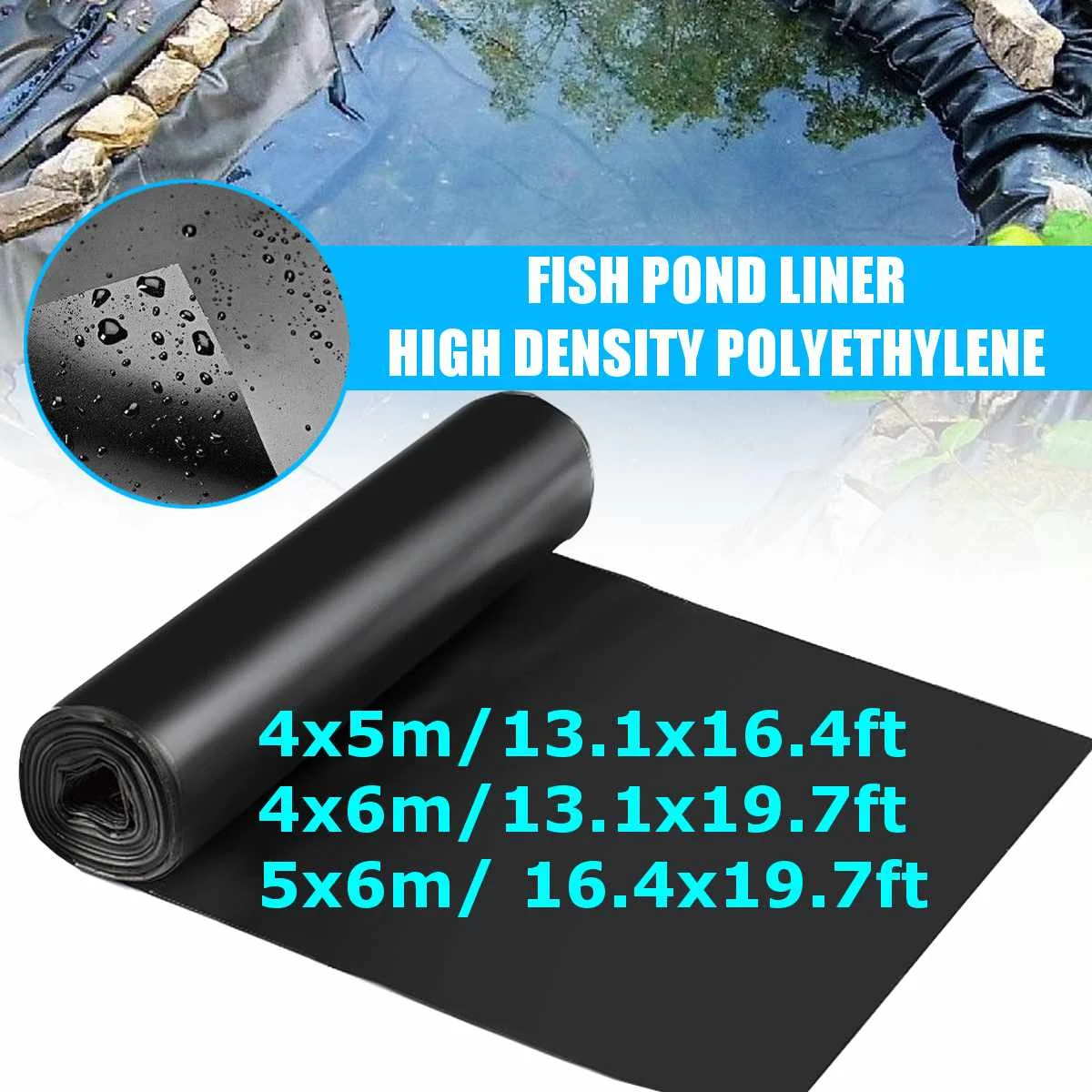 Pond Lining For Fish Ponds Liners And Ponds 2m 3m 4m 5m 6m 7m 8m 9m 10m High-density HDPE Cuttable Waterproof Membrane Easy To Bend Size:2x2m N/A Pond Cover 