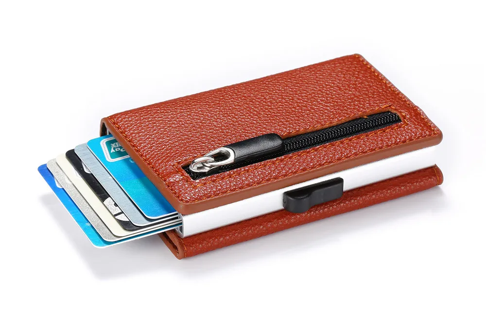 BISI GORO Противоугонный Rfid Id держатель для карт чехол одна коробка алюминиевый кошелек для монет женский магнитный мини кредитный держатель для карт на молнии
