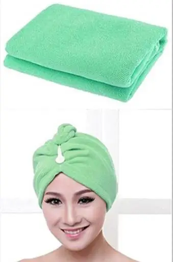 Женское махровое переносное полотенце из микрофибры, Большое пляжное полотенце, платье для ванной, банное полотенце для взрослых, одеяло, халат для женщин - Цвет: green towel and cap