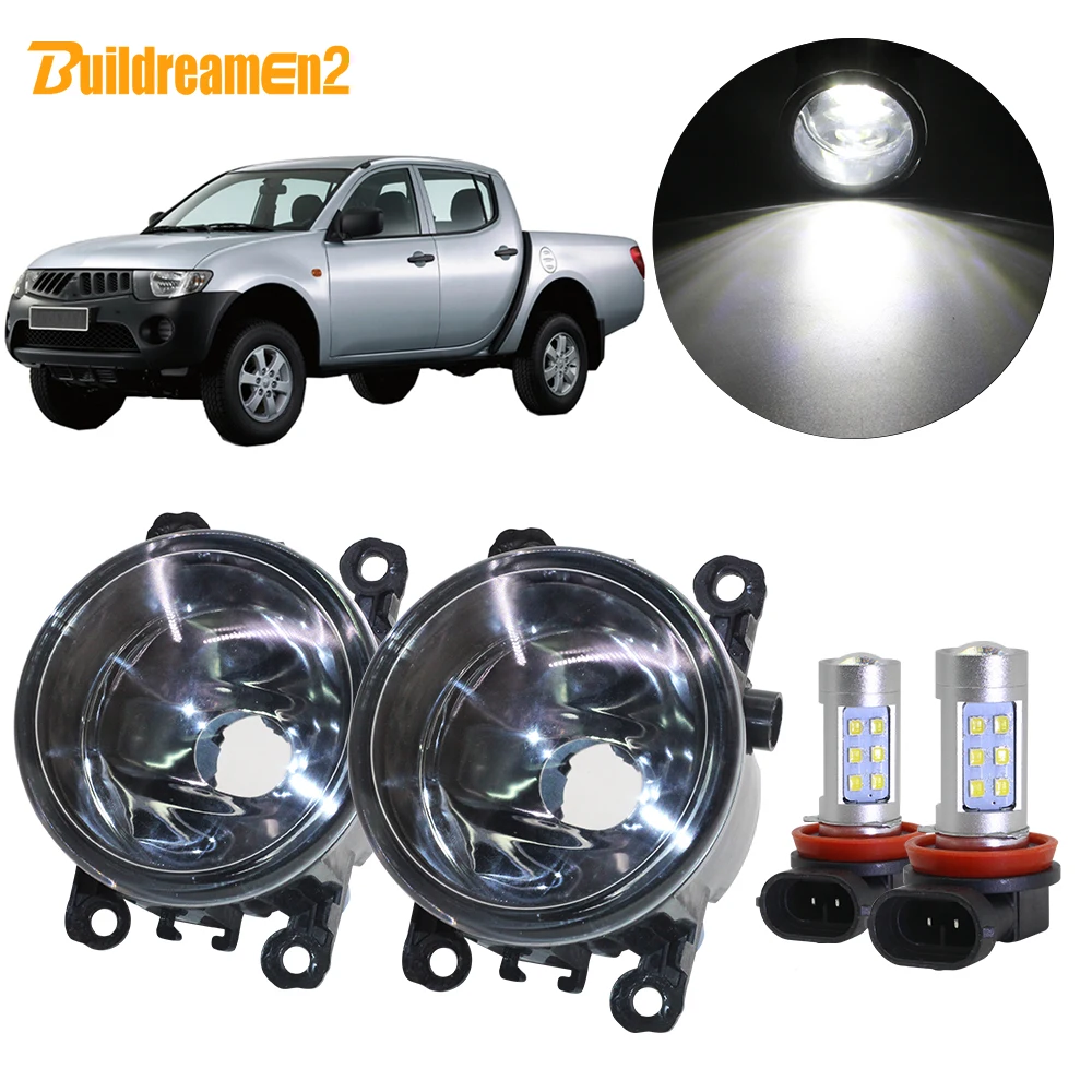 

Buildreamen2 для Mitsubishi L200 KB_T KA_T пикап 2005-2012 автомобиля H11 туман светильник комплект абажур + лампы дневного светильник для укладки волос