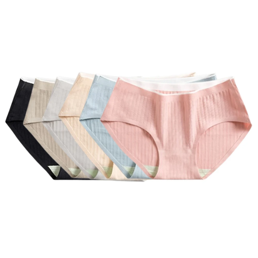 

Soft Comfortable 6Pcs Women Girls Mid Rise Antibacterial Seamless Underwear Briefs Breathable Panties Solid Color