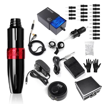 

Permanent Makeup Tattoo Pen Kit Hybrid Rotary Tattoo Machine Power Supply Foot Pedal 20 Needle Cartridges For Eyebrows Lips