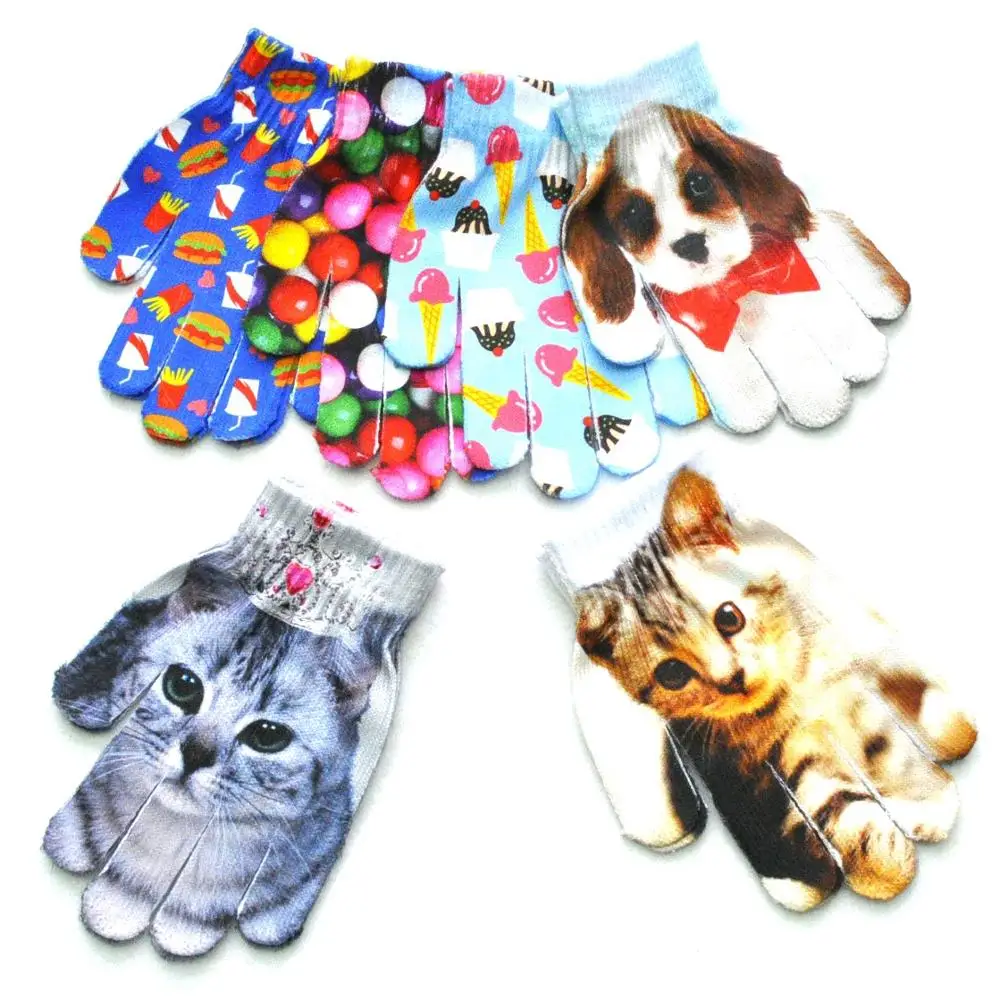 Детские перчатки 3D с принтом для мальчиков и девочек забавные пальцами детей