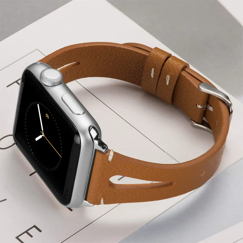 Ремешок из натуральной кожи для apple watch band 44 мм 40 42 38 браслет с принтом iwatch series
