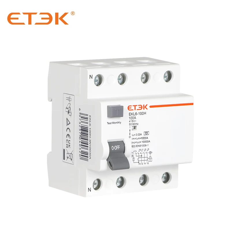 ETEK EKL6-100H-3N10030A RCCB 10KA 3P + N 100A 30mA тип A автоматический выключатель остаточного тока |