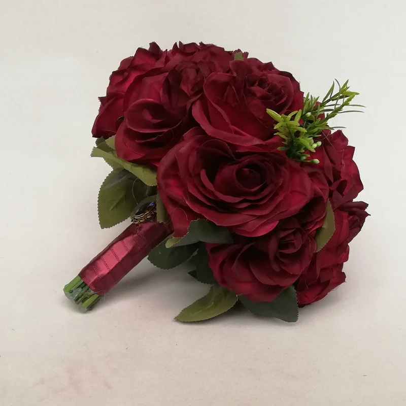 Burgundy Flower Bouquet Silk Rose Flower Dark Red Bouquet Burgundy Brides Bridesmaids Bouquet wedding Flower