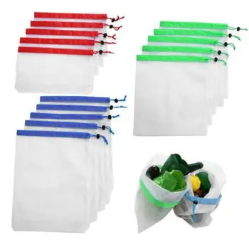 

15Pcs Reusable Transparent Mesh Drawstring Vegetables Fruits Storage Bag Pouch