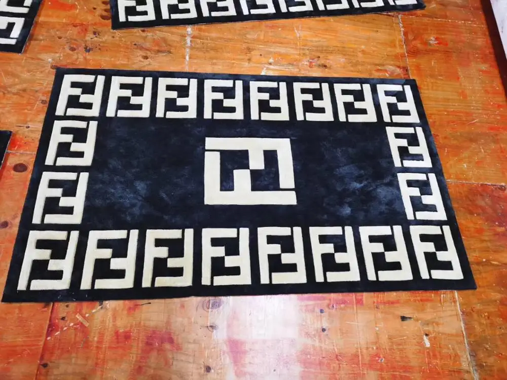Black and white FF Acrylic soft carpet bedroom living room hand-carved FF carpet. Customizable brand logo/color/size
