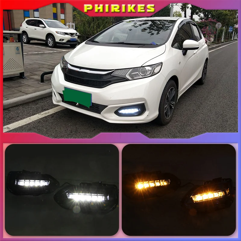

2pcs LED DRL Daytime Running Lights Daylight Fog Lamp Cover With Turn signal lamp For Honda jazz fit 2018 2019