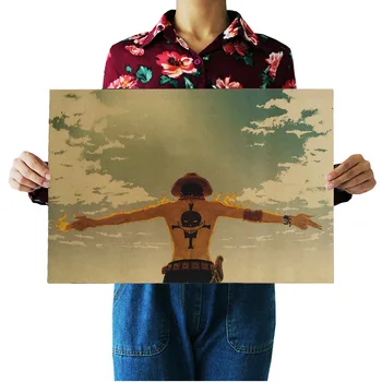 

Classic Cartoon Comic Kraft Paper Poster One Piece Ace Decorative Painting Retro Home Decor Wall Sticker