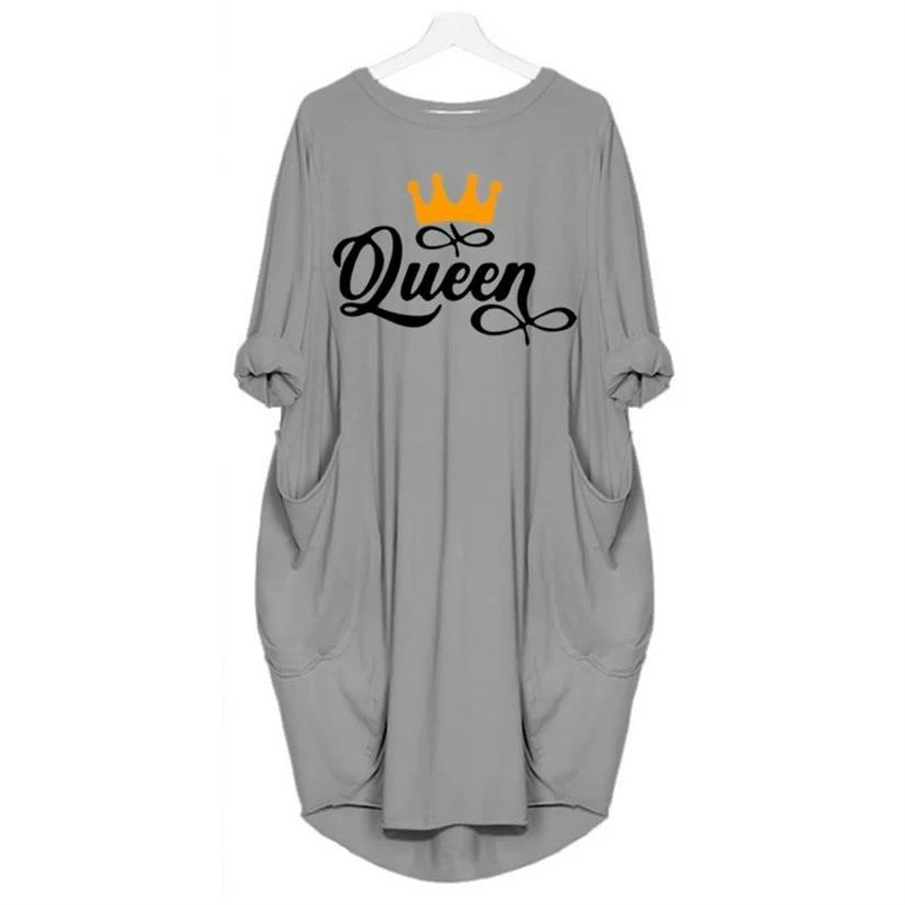 Модная футболка с буквенным принтом королевы для женщин с карманом, Женская Футболка Harajuku, футболки с графическим принтом, женские