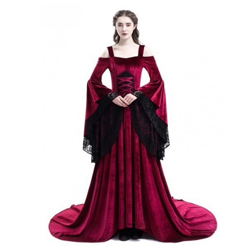 Средневековое платье, костюмы на Хэллоуин для женщин, кружевное платье без бретелек, Европейский дворцовый суд, ретро благородное платье принцессы для костюмированной вечеринки