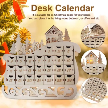 

Wooden Ornament Sleigh Design DIY Craft Gift Christmas Desk Calendar Event Holiday Festival Drawer Living Room Office Home