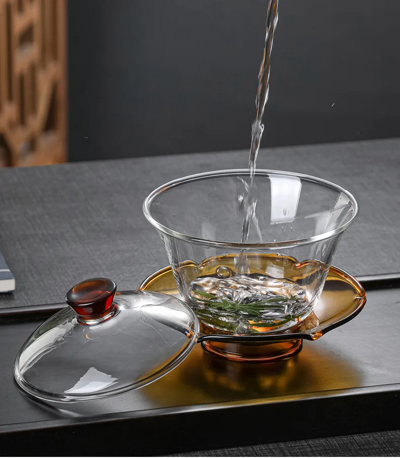 Description Picture 5 of itemHMLOVE Heat-resistant Glass Gaiwan Transparent Cover Bowl Lid Saucer Big Tea Cup Tureen Travel Teaware Sets Business Gift