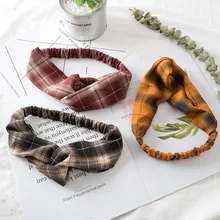 Корейский стиль, стиль, контрастный цвет, Ретро стиль, клетчатая лента для волос, Женская милая эластичная лента, широкая повязка, эластичная резинка для волос