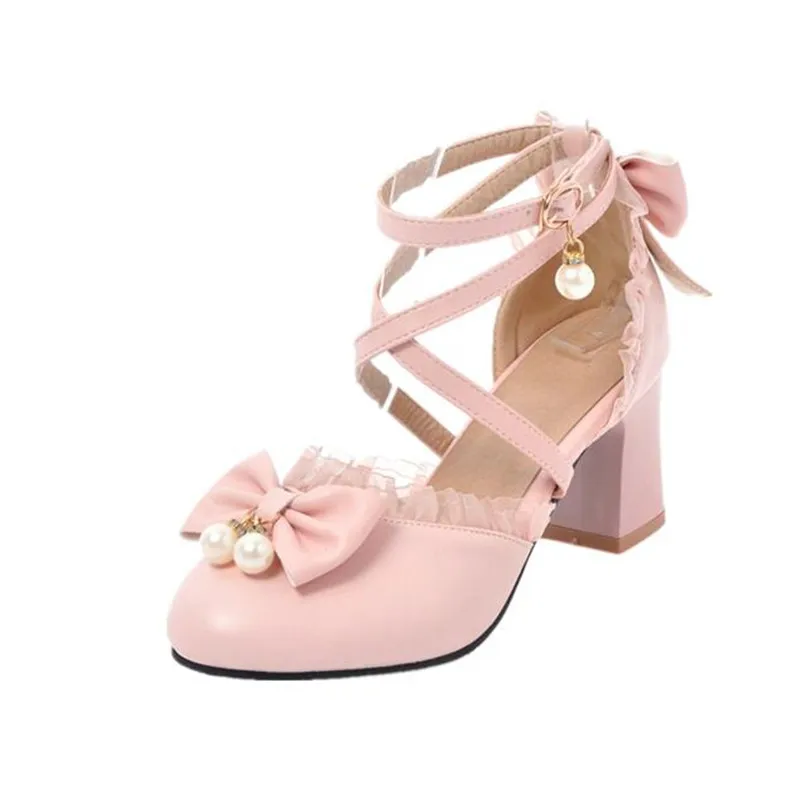 Fashion Kids Girls High Heel Shoes Bowknot Children Party Shoes Thick Heel Kids Dress Shoes