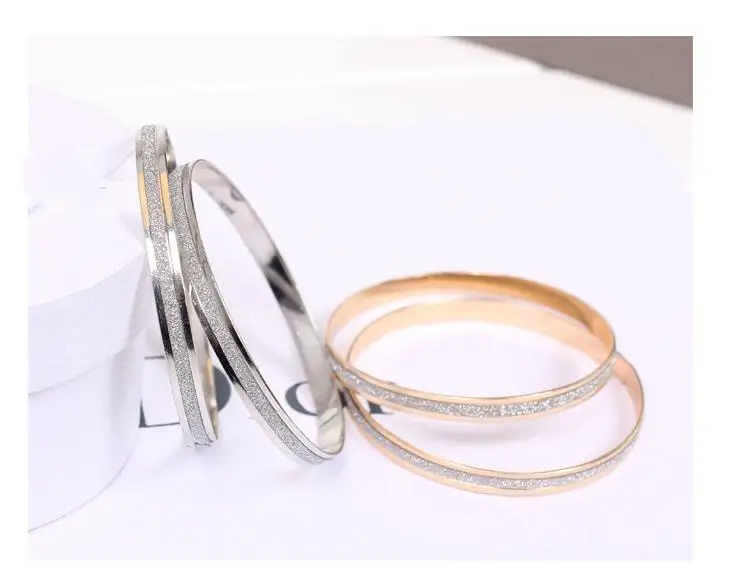 Double Circle Matte Rose Gold Bracelets, Fashion Bangles, 2Pcs Set