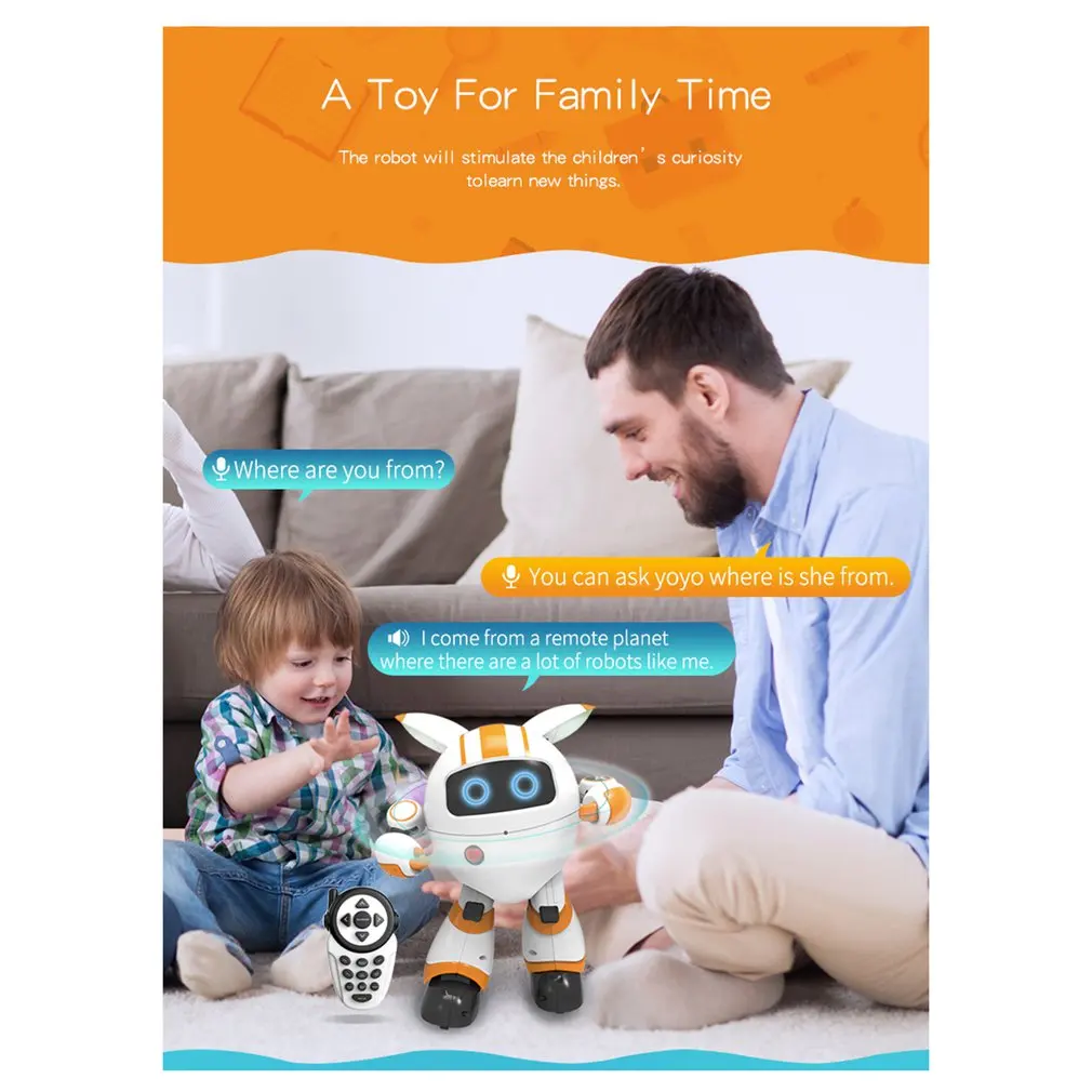 R14 KAQI-YOYO 2.4G Smart RC Robot Programmable Sing Tell Story Shining Light Robot Toys Gift for Children