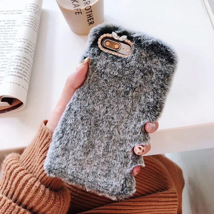 Теплый плюш чехол для samsung Galaxy A90 A80 A70 A60 A50 A40 A30 A20 A10 A2 Core A10S A20S M30S A20E A8S A6S A40S Кролик Меховой чехол - Цвет: Simple Dark Gray