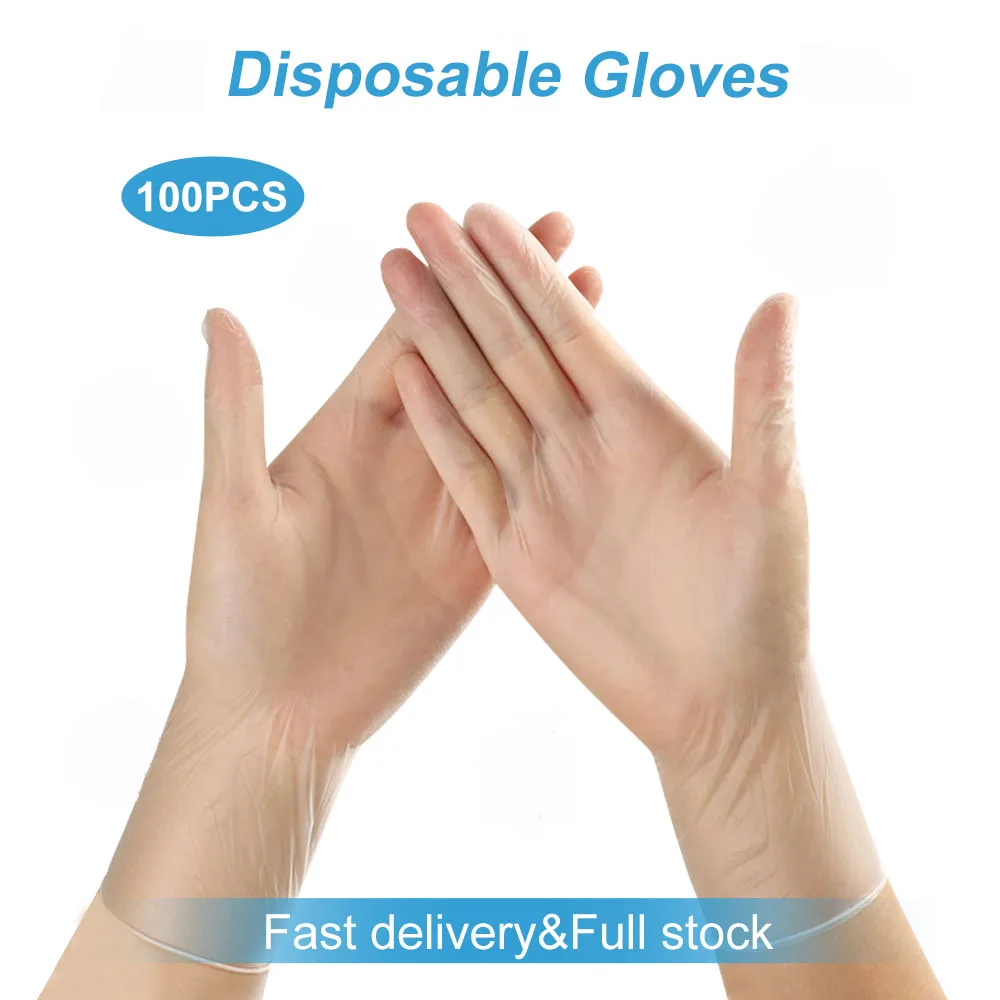 100 шт прозрачные одноразовые ПВХ перчатки для мытья посуды/кухни/латекса/сада