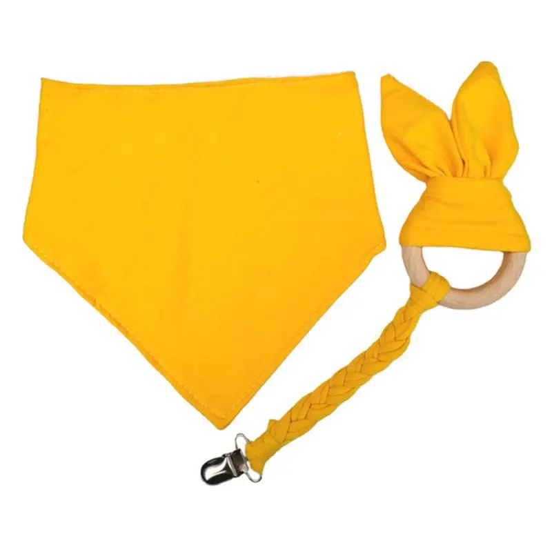 

3 Pcs/Set Newborn Baby Toddler Pacifier Clip Saliva Towel Wooden Ring Teether R2JF