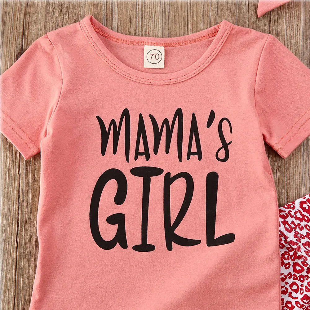 Pudcoco/Одежда для новорожденных девочек; футболка с короткими рукавами и надписью; топы с леопардовым принтом; длинные штаны; повязка на голову; комплект из 3 предметов; одежда из хлопка