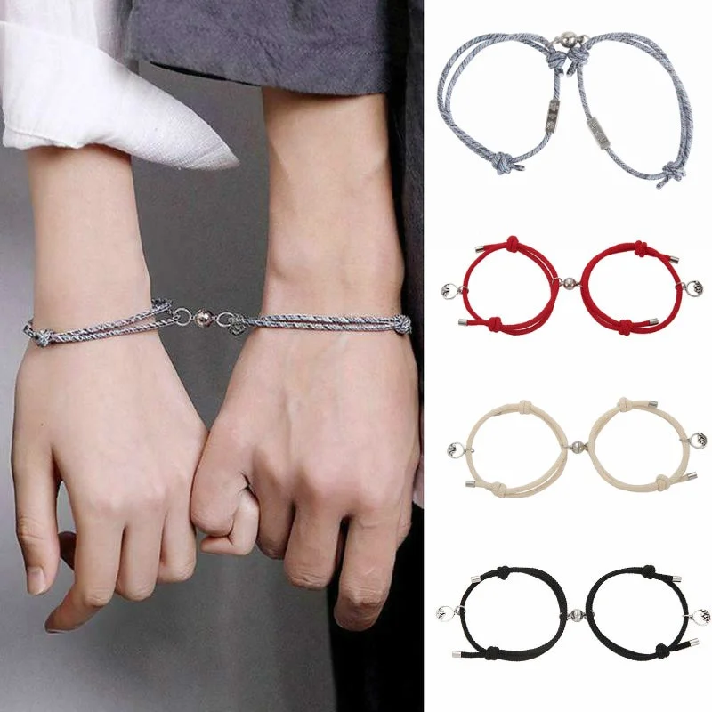 2pcs Couple Magnets Attract Each Other Creative Personality Couple Bracelet Couple Pendants Charm Bracelet Jewelry Lover Gift