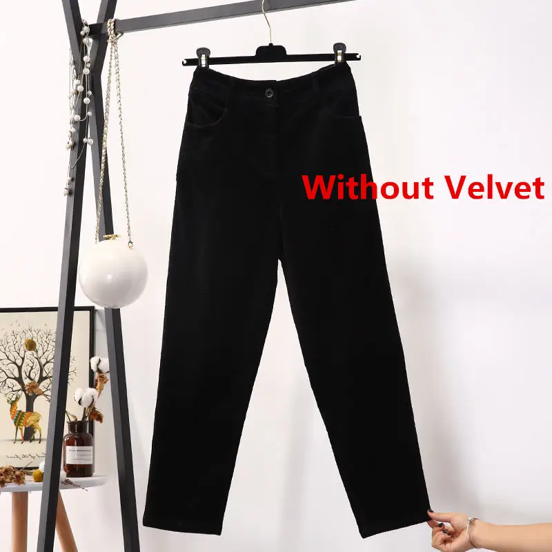 black without velvet Теплые вельветовые брюки женские плюс бархатные толстые шаровары повседневные Прямые осенние зимние брюки белые вельветовые брюки женские C6010 - Цвет: black without velvet