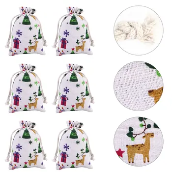 

24Pcs Christmas Drawstring Cotton Bags Party Favor Gift Wrapping Storage Bags