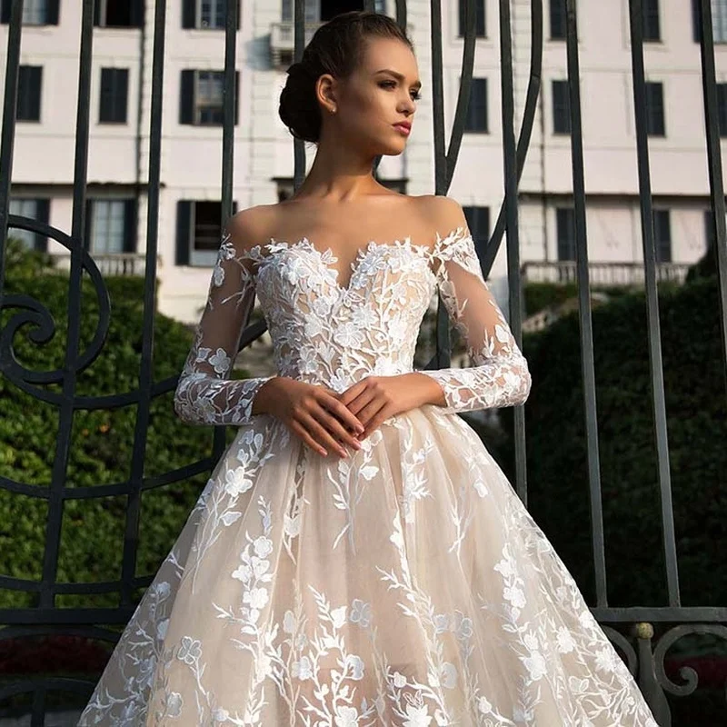Элегантное кружевное свадебное платье Vestido De Renda с длинным рукавом, ТРАПЕЦИЕВИДНОЕ свадебное платье с открытой спиной, винтажное свадебное платье, роскошное индивидуальное платье