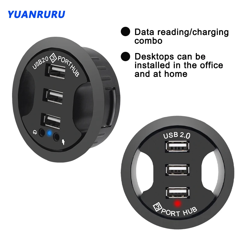 Hub Usb com Várias Portas Desktop Grommet Audio Desk Mount Adapter Hub Usb 2.0 Portas - Imagem 2