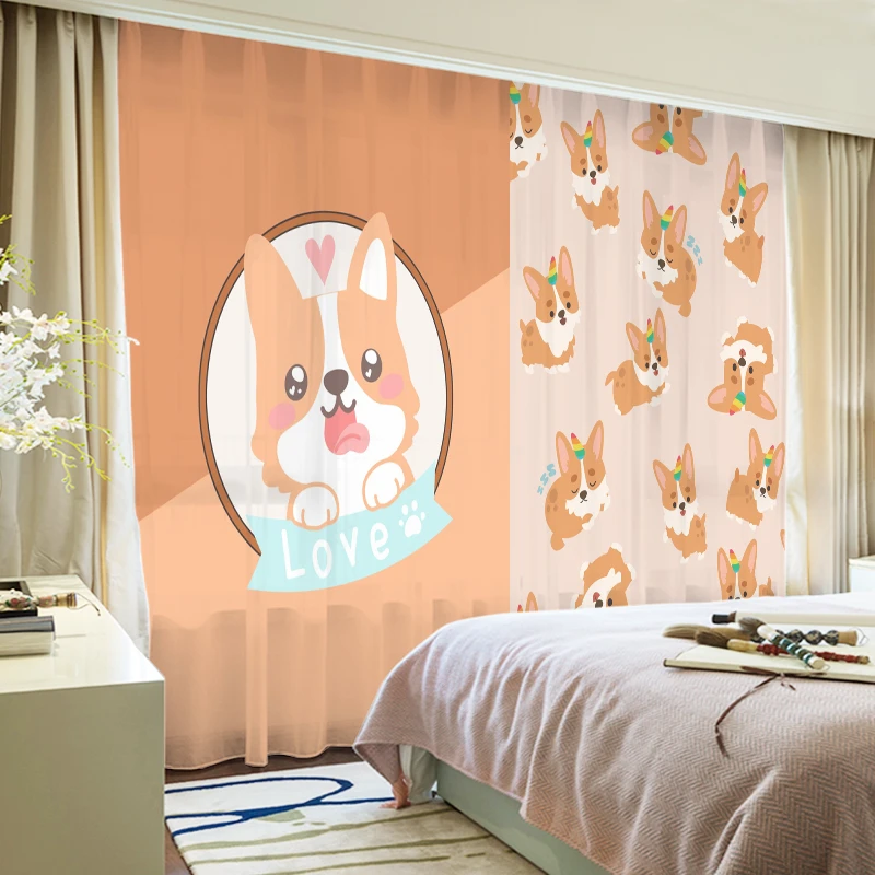 カスタムシフォンカーテン窓保育園キッズ子供リビングルームのための犬 カーテン Aliexpress