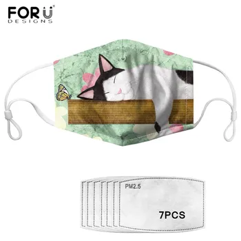 

FORUDESIGNS Funny Lazy Cat 3D Print Washable Masks with PM2.5 Filters Women Breathable Face Masks Youth Lady Mouth Cover Masks